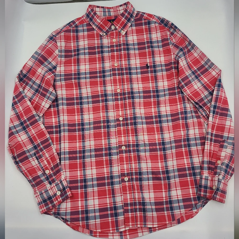 Ralph Lauren boys' red plaid button down shirt size XL